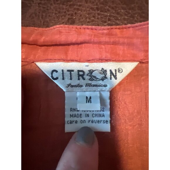 Citron Santa Monica Orange Crinkle Jacket M 65% Linen 35% Silk Open Front - Picture 2 of 8